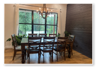 Custom built dining table in the Classic Farmhouse style built by Cattle Bend Woodworks.