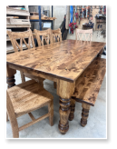 Custom built dining table in the Classic Farmhouse style built by Cattle Bend Woodworks.