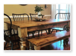Custom built dining table in the Classic Farmhouse style built by Cattle Bend Woodworks.
